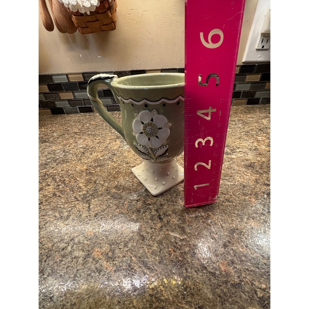 Evandale Tall White Ceramic Latte Mug Black Fern Leaf Botanical Design 6 Inch - Picture 7 of 9